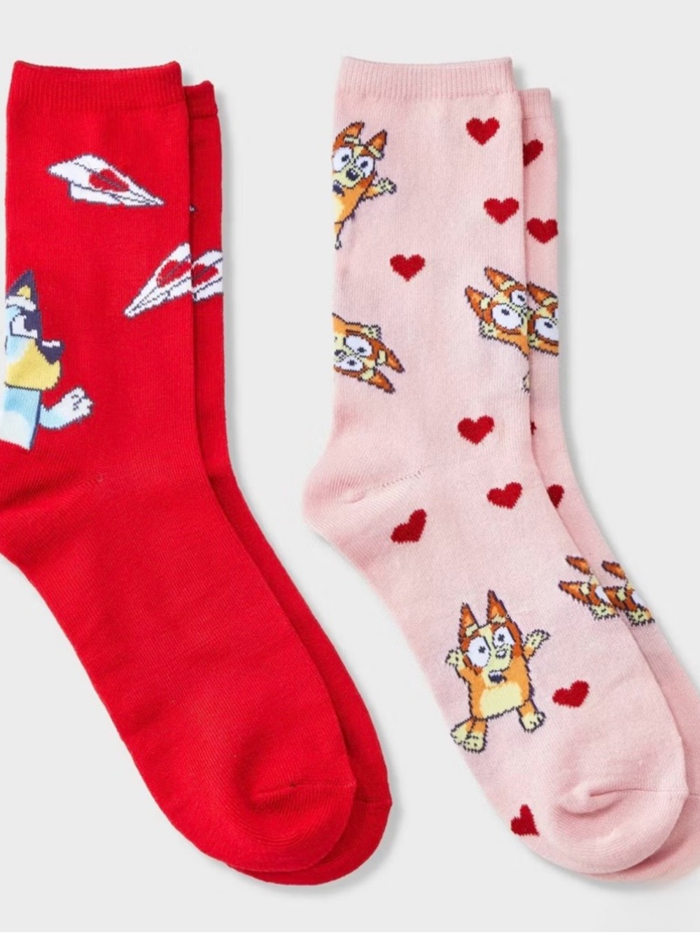 2 Pairs BLUEY Crew Socks - Red/Pink Shoe Size 4-10